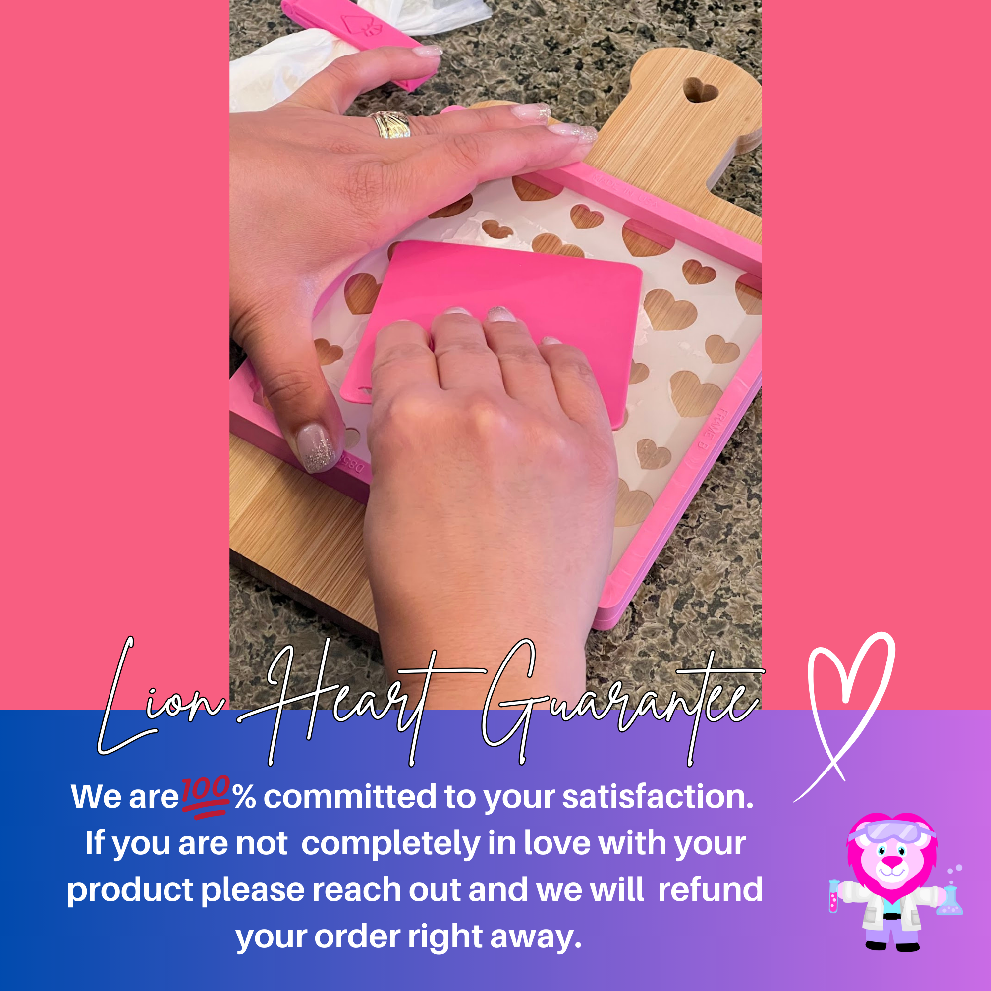 Hot pink Icing Scraper being used with a cookie stencil.