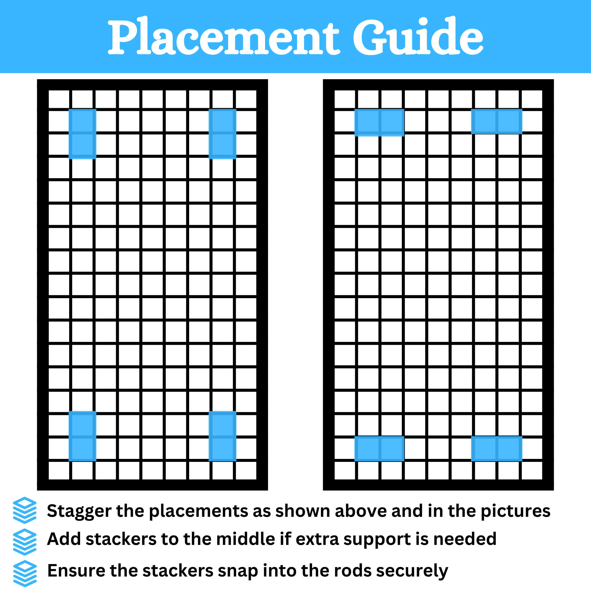 Wire Cooling Rack Stackers placement guide.