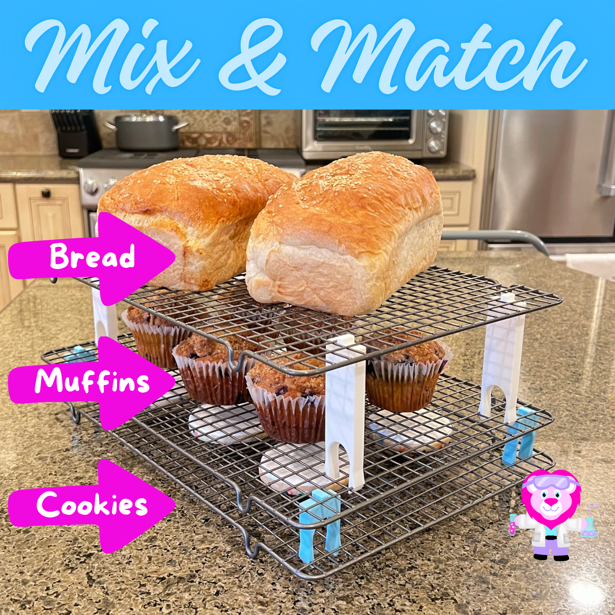 Small and medium wire cooling rack stackers showing how to mix and match.