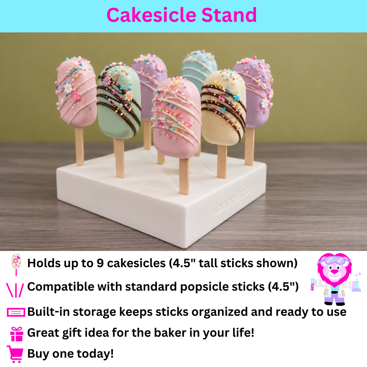 Easy Cake Pop & Cakesicle Stand with Stick Storage – Holds 12 Cake Pops or 9 Cakesicles