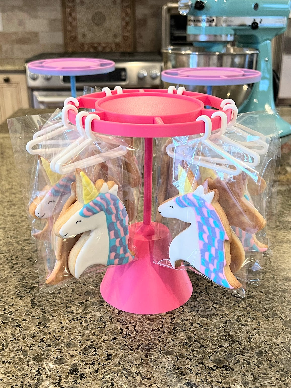 Cookie Rack Display Hot Pink with Unicorn Cookies Vertical