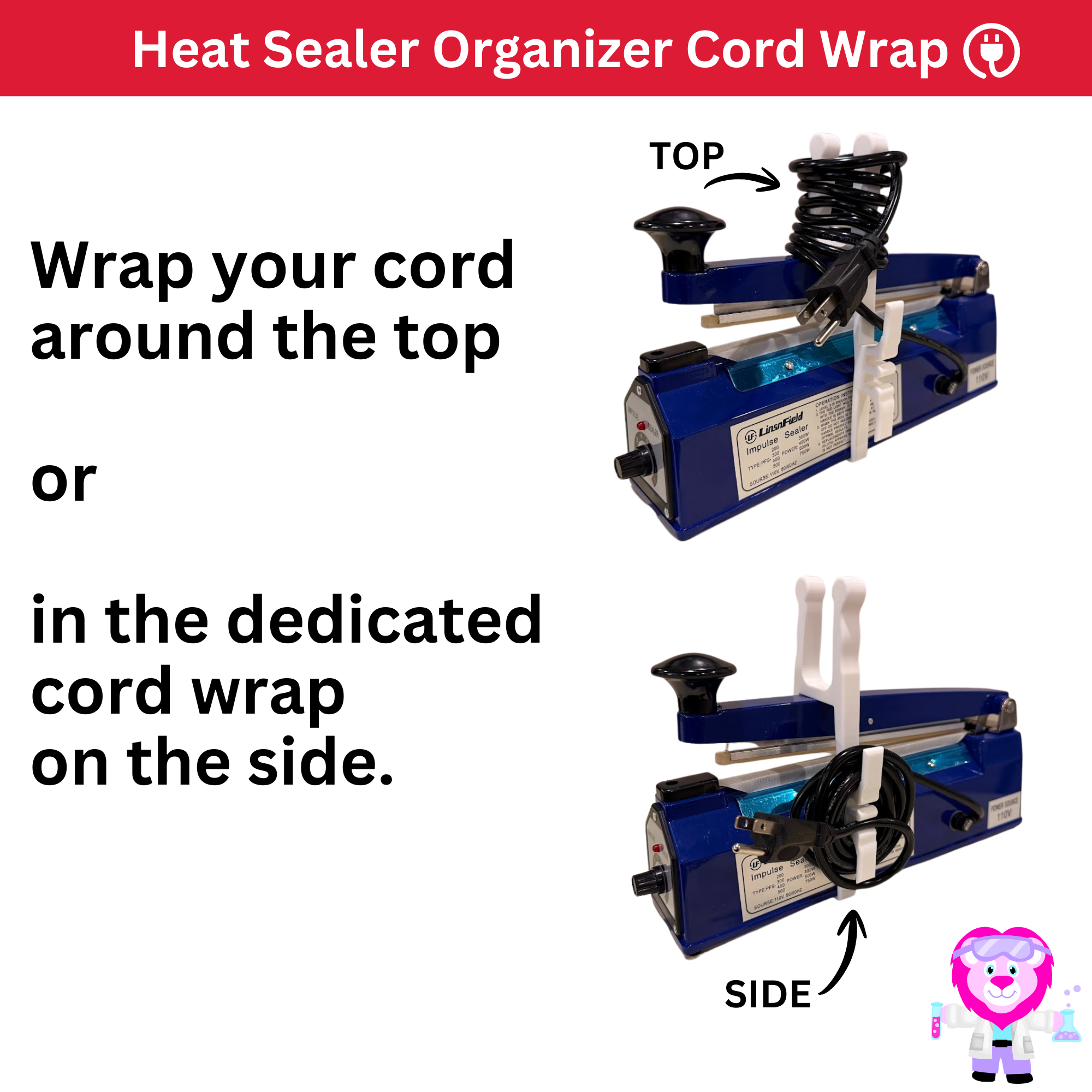Heat Sealer Clamp & Cord Wrap Organizer for Cookie Packaging
